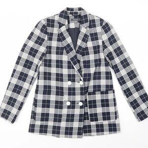 Primark Womens Blue Plaid Jacket Blazer Size 8